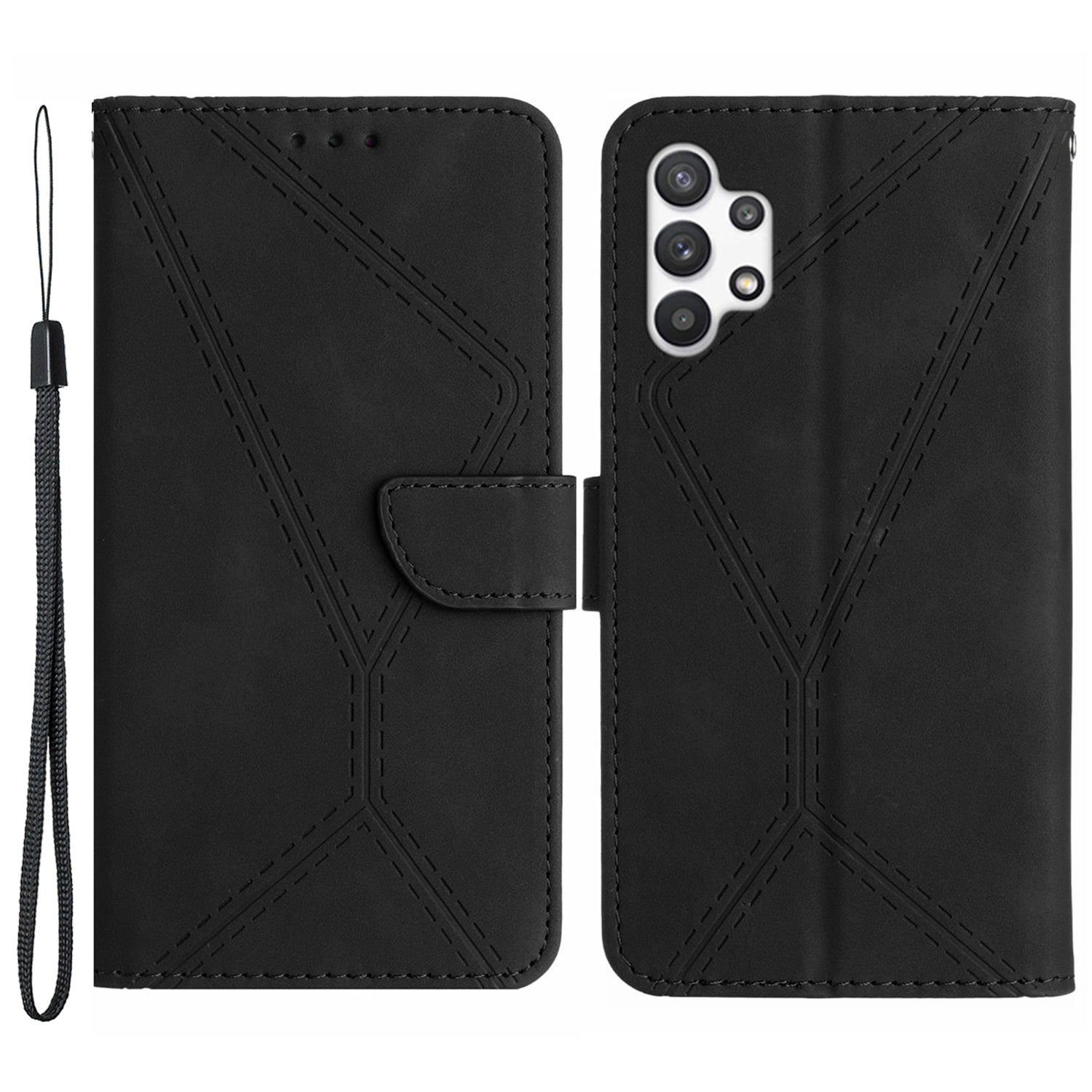 HT05 Wallet Case for Samsung Galaxy A32 5G / M32 5G Skin-touch Leather Imprinted Line Stand Phone Cover HT05 Wallet Case for Samsung Galaxy A32 5G / M32 5G Skin-touch Leather Imprinted Line Stand Phone Cover